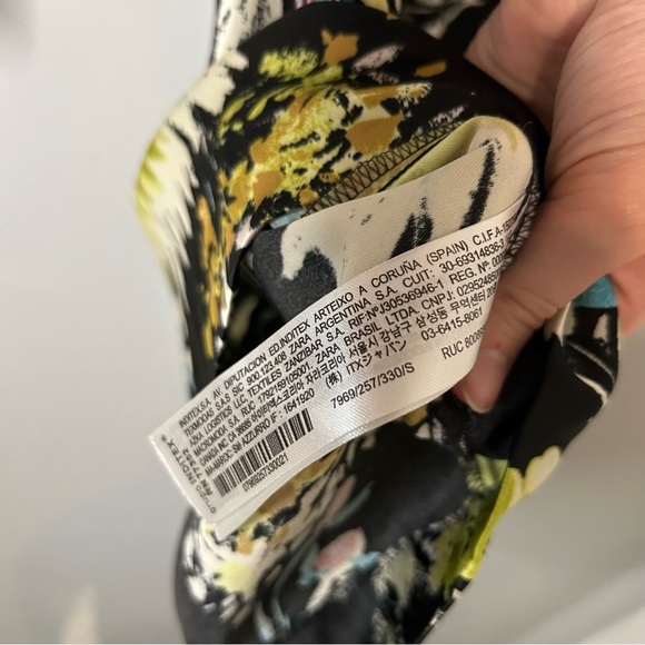 Zara Black Floral Printed Gathered Long Sleeve Mini Dress 7969/257/330 - Picture 10 of 11